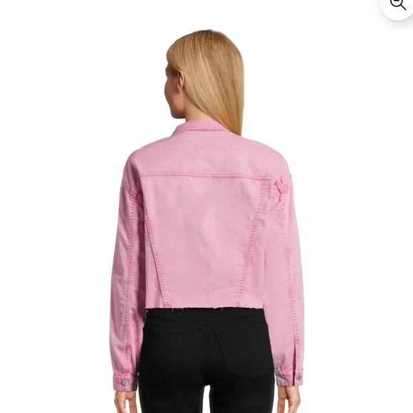 No Boundaries Cropped Raw-edge Pink Acid Wash Button Front Denim Jacket size M - Picture 3 of 14